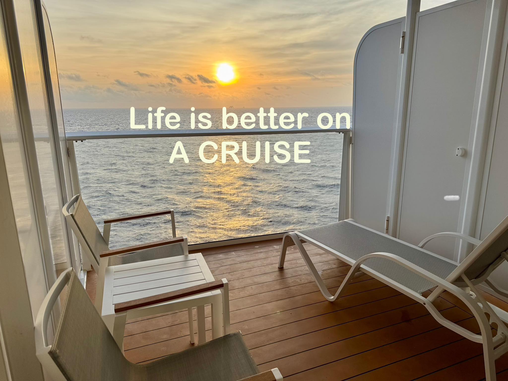 A look at the ocean while the sun is setting from the balcony of Carnival Jubilee.